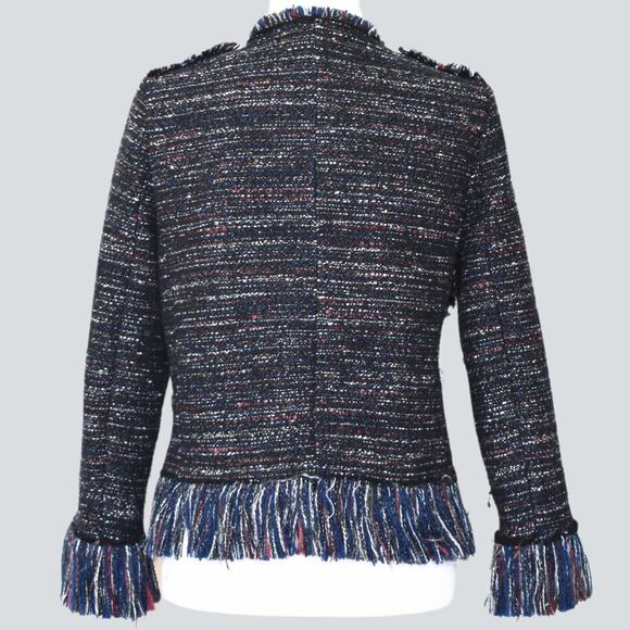 ELLISON Tweed Jacket With Fringe Multi Color Size L - Picture 3 of 8
